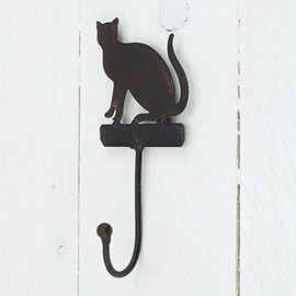 Macosa SA77670 Wall Hook Cat Cast Iron Country House Style Antique Dark Rust Painted Nostalgic Coat Hook Towel Hook Wall Decoration