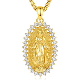 EUDORA Virgin Mary Necklace Miraculous Medal for Women Men S925 Sterling Silver 18K Gold Plated, Blessed Mother Medal Virgin Mother Mary Virgencita Pendant Faith Jewelry Gifts for Womens Men, 22"+2