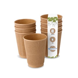 BIOZOYG 25 x Insulated Paper Cups, 300 ml / 12 oz, Diameter 90 mm, Brown, Fluted, Plastic-Free, Sustainable Materials, Disposable Cups, Mulled Wine Cups