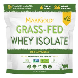 MariGold Grassfed Whey Isolate Protein Powder - Unflavored 2LB - Muscle Building & Recovery - 100% Pure, Cold Processed, Micro Filtered, Non-GMO, rBGH Free, Soy Free, Gluten Free, Lactose Free