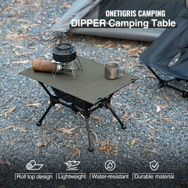 ONETIGRIS Dipper Camping Table, Lightweight Portable Folding Table with Mesh Storage Net, High/Low Options, Ideal for Camping, Hiking, Tailgating, Beach, Picnic, Travel, Backyard
