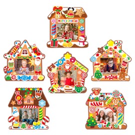 MOUNMDA 30 Pack Christmas Photo Frame Craft Kits for Kids DIY Gingerbread House Candy Photo Frame Christmas Frame Ornaments Christmas Tree Decoration Classroom Party Game Activity
