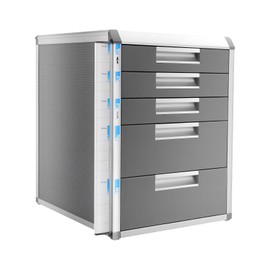 Lockable Document Storage Box, 5-Drawer File Organizer, Office Storage Cabinet - 13.78"x12.4"x15.94" - Aluminum Alloy & MDF Construction - Secure Filing Box for Home Office, Classroom, Law Firm