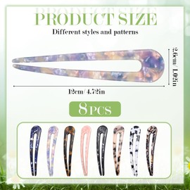 Maysing 8 Pack French Hair Pins Clips Cellulose Acetate Tortoise Shell U Shape Updo Hair Fork 2 Prong Bun Chignon Pin for Women Girls Vintage Hairstyle Accessories