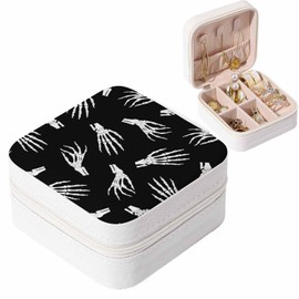Anegefu Travel Jewelry Case for Women Girls,White Skeleton Hand,Small Portable Jewelry Storage Holder for Rings Earrings Necklaces Bracelets