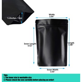 100 Pack Smell Proof Mylar Bags - 4 x 6 Inches Resealable Stand Up Ziplock Bags Food Storage Foil Pouch Matte Black