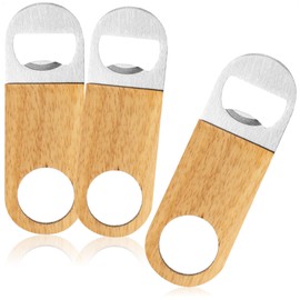 com-four® 3 x Bottle Opener Made of Stainless Steel with Natural Wood Handle - Bottle Opener in Simple Design (Pack of 03 - Wood. Stainless Steel, Flat. Small)