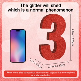 TONIFUL 7.8 Inch Red Glitter Number 3 Wooden Table Centerpiece,Red Birthday Party Decorations Digit 3 for Birthday,Chrismas,Graduation,Valentine's Day,Anniversary Party Supplies(1 Pack)