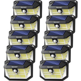 TECKNET 231 LED Solar Motion Lights Outdoor Waterproof, 10 Pack 300° Angle & 3 Lighting Modes PIR Motion Sensor Security Solar Wall Lights IP65 for Fence Front Door Yard Deck Garden Garage
