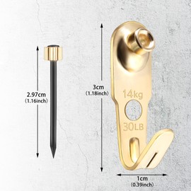 Plaster Picture Hangers Picture Hanging Kit with Nails Picture Hooks Gold for Plaster Wall Wooden Wall Drywall Mounting (50, 30 lbs)
