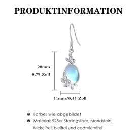 Leaf Earrings Sterling Silver Moonstone Earrings for Women and Girls Leaf Drop Earrings Teardrop Moonstone Earrings Jewelry Birthday Gift, Sterling Silver