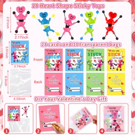 28 Pack Kids Valentiens Day Cards with Heart Shape Sticky Toys Wall Climbing Men, Valentines Day Gifts for Kids Classroom School Valentines for Kids Class Valentines Exchange Gifts Cards Party Favors