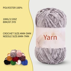 OPUHOHR Knitting Yarn Chenille Yarn 6mm Soft Thick Plush Yarn Fluffy Velvet Yarn for Crocheting Knitting DIY Craft Making Blankets, Clothes,socks(80m)