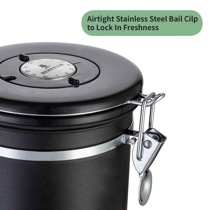 BERTILLE Stainless Steel Coffee Canister,16 oz Kitchen Food Storage Container