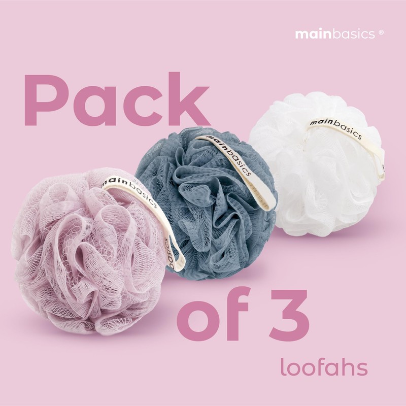 MainBasics Bath Shower Loofah Sponge Pouf Body Scrubber Exfoliator Body