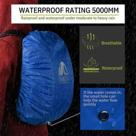 Unigear Backpack Rain Cover Waterproof Rating 5000mm Ultraportable and Durable with 2 Anti-Slip Buckle Strap, Integrated Carry Pouch Design (Blue, XX-Large for 60L-80L Backpack)