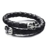 COOLSTEELANDBEYOND Elastic Adjustable Men's Black Braided Leather Wrap Bracelet Wristband