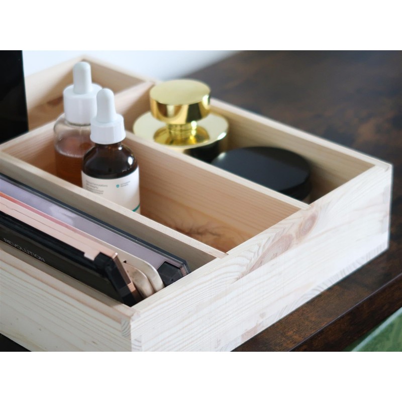 Wooden Unpainted 4 Compartment Cutlery Tray Utensil Sorter Drawer |