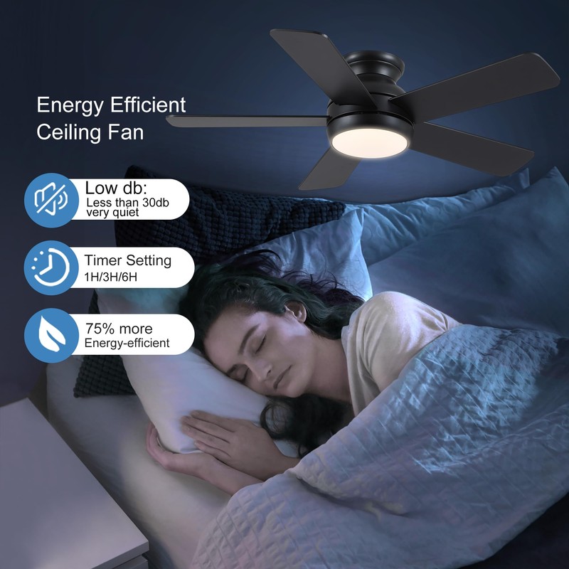 POCHFAN 42 Inch Black Ceiling Fans with Lights and Remote,