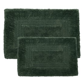 Cotton Bath Mat Set- 2 Piece 100 Percent Cotton Mats- Reversible, Soft, Absorbent and Machine Washable Bathroom Rugs By Lavish Home (Green)