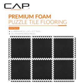 CAP Barbell 1/2-Inch Interlocking EVA Foam Exercise Puzzle Mat Home Gym Flooring - 1 Pack | 24" x 24" x 1/2" | Diamond Pattern - Black