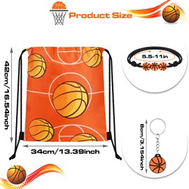 Patelai 36 Pcs Sport Party Favors 12 Drawstring Gift Bags Goodie Treat Candy Bag 12 Adjustable Bracelets 12 Keychains for Birthday Party Supplies Decorations(Basketball)