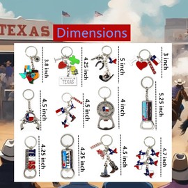 12 llaveros de metal Texas, 4 abrebotellas, estado de Texas, bandera, I Love Texas, matrícula, mapa, no te ensucies con Texas, Longhorn, Boot, Cactus, Texas Llavero Recuerdos, regalos, paquete, Multi,