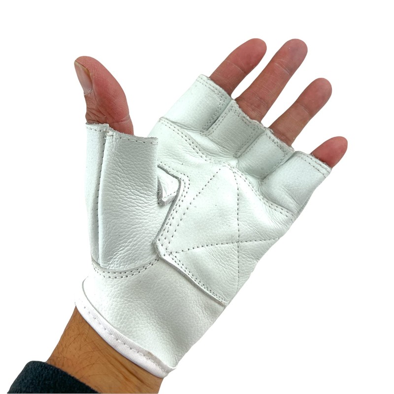 Men's Lightweight White Leather Fingerless Gloves Bikers Protective Rockers Glove