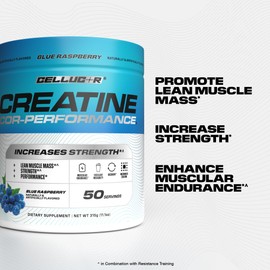 Cellucor Cellucor Creatine Powder, Blue Raspberry Flavor - Increases Strength, Lean Muscle Mass & Endurance, Micronized Creatine for Fast Absorption, 5g Creatine per Serving, 50 Servings