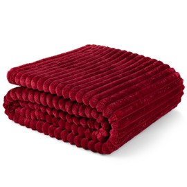 PAVILIA Super Soft Fleece Throw Blanket Twin Burgundy Wine Red, Fuzzy Plush Flannel Throw, Warm Cozy Ribbed Microfiber Blanket for Sofa Couch Bed, Lightweight Striped Blanket, Wine, 60x80