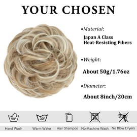 CJL HAIR Large Messy Bun Hair Piece Wavy Curly Scrunchies Synthetic Chignon Ponytail Hair Extensions Thick Updo Hairpieces for Women Sunny Blonde