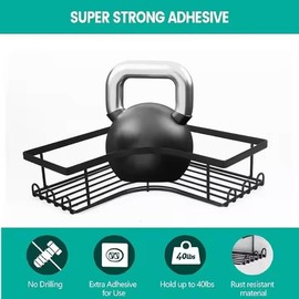 Rustproof Corner Shower Caddy Hanging, Multifunction Wall Mounted Bathroom Shelves, Shower Organizer No Drilling Triangular Corner Shower Storage, Black Rack with Soap, Brush, Shampoo Holder