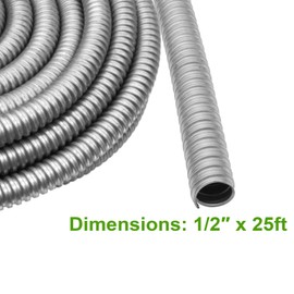 Qlvily 1/2 inch x 25ft Flexible Electrical Conduit, Iron Galvanized Access Line Conduit, Greenfield Flex Conduit, for Manage and Protect Home and Industrial Wires