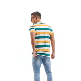 VEIISAR Men's Crewneck Striped T-Shirt Soft Elastic Cotton Tees 57 Yellow White Green S