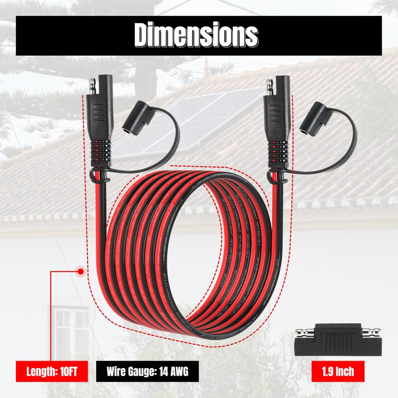 10FT 14AWG SAE Extension Cable, 14 AWG SAE to SAE