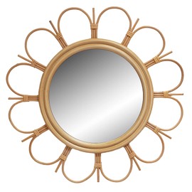 LIVDUCOT 27" Handmade Farmhouse Large Rattan Mirror for Wall Decor, Round Entryway Boho Mirror for Living Room Decor, Large Circle Wooden Mirror for Bathroom Hallway Decor