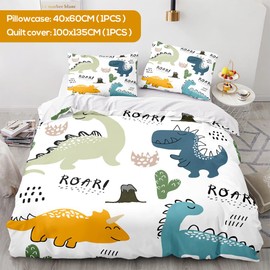 DASIAUTOEM Children's Bed Linen, 100 x 135 cm Baby Bed Linen, Complete Set, Dinosaur Bed Linen, 100% Polyester Microfibre, with Integrated Zip, Pillowcase 60 x 40 cm, Children's Bedding for Boys