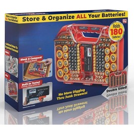 Battery Organizer Storage Case with Tester, Stores & Protects Up to 150 Batteries, Clear Locking Lid, As Seen On TV - Color: Original - 180 Batteries