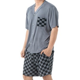 AovYoo Mens Pyjamas Set Modal for Men Summer Cooling Pjs Short Sleeve Sleepwear Nightwear Lightweight Dry Soft Sleep Set With Pocket (UK, Alpha, M, Regular, Regular, Grey)