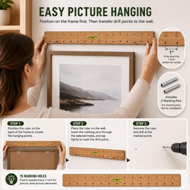 Picture Hanging Tool, 16 Inch Wood Level Ruler for DIY Marking Positioning
