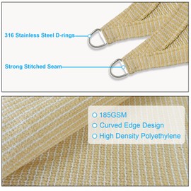 Amagenix Triangle Sun Shade Sail 15'X23'X23' Beige 185GSM UV Blocking Canopy Cover for Garden Permeable Sunshade for Backyard (We Make Custom Size)