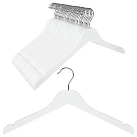 TOPIA HANGER White Wooden Hangers 30 Pack, 0.28 inch Slim Wood Clothes Hanger with Flat Design and Smooth Notches, Lightweight & Durable Space Saving Hangers for Shirt, Coat, Camisole-CT31W