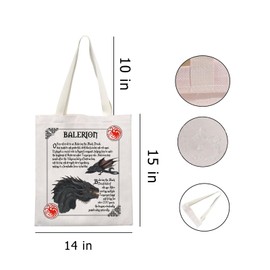 VAMSII Dragon Lover Tote Bag GOT Inpired Gift Dragon Balerion Shopping Bag Fantasy Movie Book Lover Gift (Balerion)