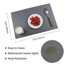 Wipeable Easy Clean Washable Table Mats for Indoor Outdoor Heat Resistant Kitchen Placemat Rectangular Dark Gray Waterproof Hard Plastic Place Mats Grey Placemats Set of 4 (4)