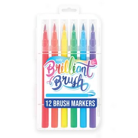 Ooly Brilliant Brush 12 Classic Colors, 12 Calligraphy Pens for Writing & Hand Lettering, Perfect Set of Brush Calligraphy Pens for Beginners or Kids with 12 Bright Colors