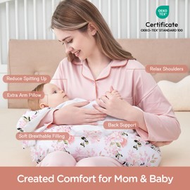 Little Grape Land Nursing Pillow, Multifunctional Breast Feeding Pillow with Arm Pillow, 3pk Baby Support Pillow with Adjustable Waist Strap and Removable Cover, Rose Floral