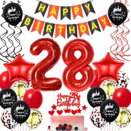 28th Birthday Balloons Red Black, Birthday Decoration 28 Years Woman Red, Balloons 28th Birthday Red Black Decoration, Red Black 28th Birthday Balloons, Balloons 28 Years Man
