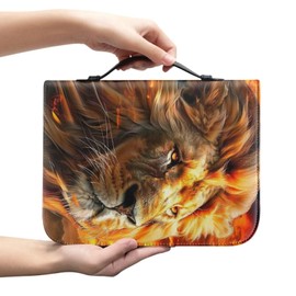 Cool Lion Leather Jesus Bible Case for Men Bible Covers for Boys with Handle and Zippered Bible Holder Case for Church Study