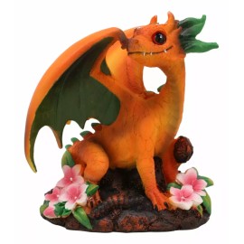 Medieval Fantasy Green Thumb Juicy Peach Dragon Statue Fairy Garden Collectible