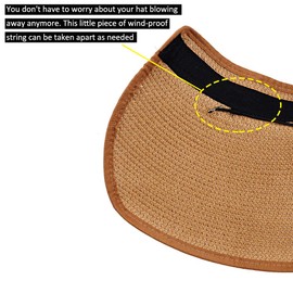 Women Sun Visors Foldable Straw Hats Summer Beach Packable Hat Floppy Wide Brim Cap Big Heads Sombrero (Khaki)